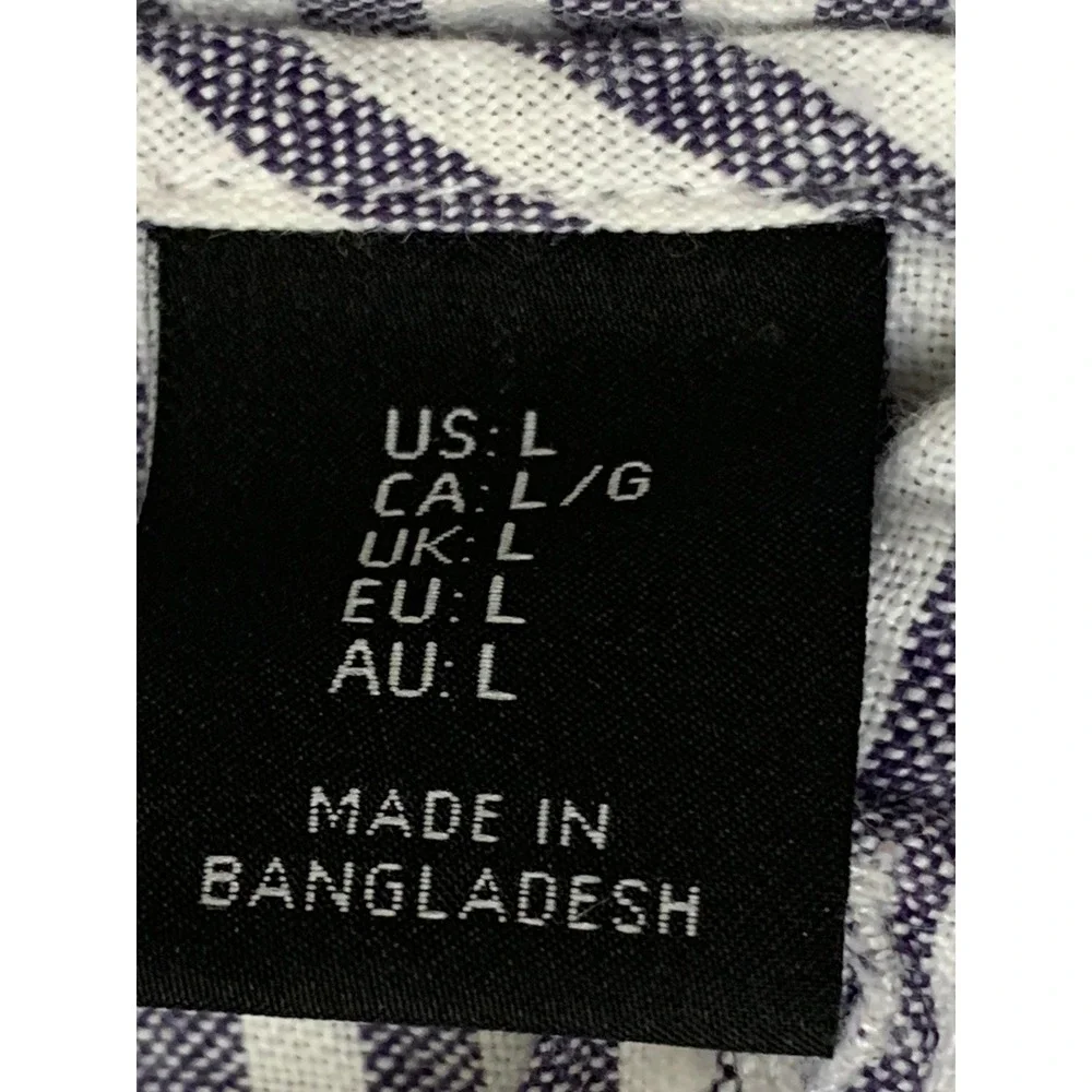 Tahari 100% Linen Striped Hooded Button Down Shirt Jacket Blue White Large